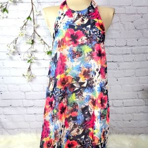 LUSH FLORAL SLEEVELESS HALTER A-LINE DRESS WOMEN'S SIZE MEDIUM
